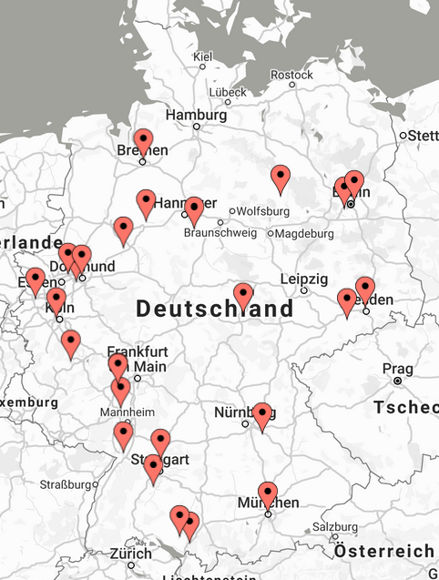 Karte der teilnehmenden Zentren